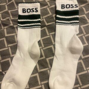 Boss White and Black Striped Athletic Socks